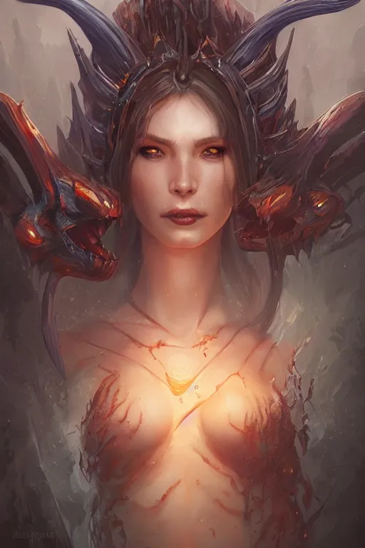 Image similar to demon mermaid, d & d, fantasy, portrait, highly detailed, headshot, digital painting, trending on artstation, concept art, sharp focus, illustration, art by artgerm and greg rutkowski and magali villeneuve