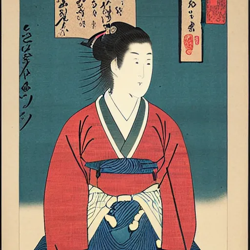 Image similar to portrait of a beautiful female ranger, upper body, ukiyo-e