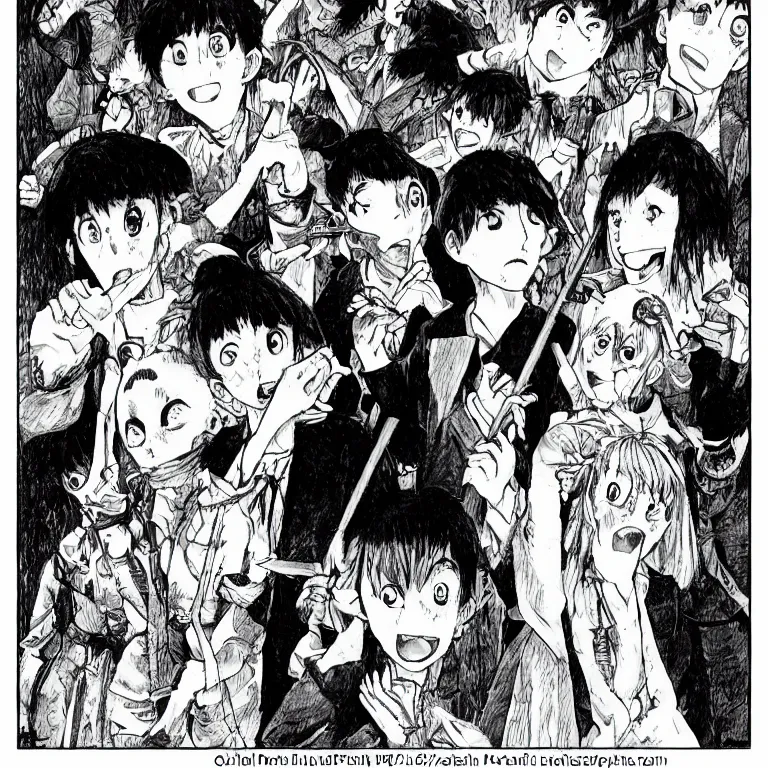 Image similar to a manga panel in the style of junji ito of the pied piper of hamelin leading rats