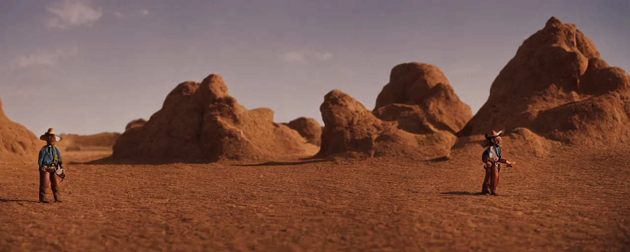 Prompt: cowboy gunslinger in a realistic candyland desert landscape, national geographic, canon 5 0 mm, cinematic lighting, photography, retro, film, kodachrome