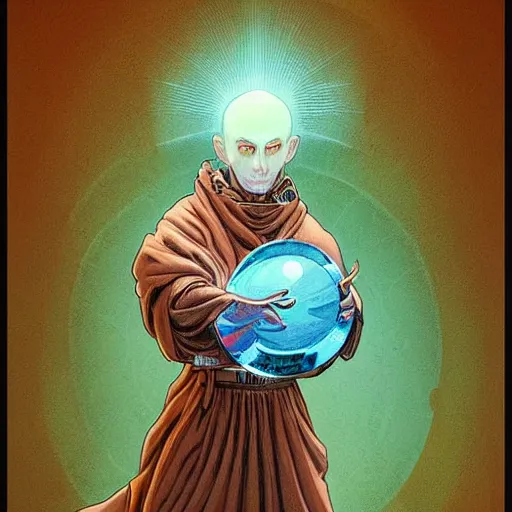 Prompt: a futuristic monk holding a salt crystal by moebius and mohrbacher