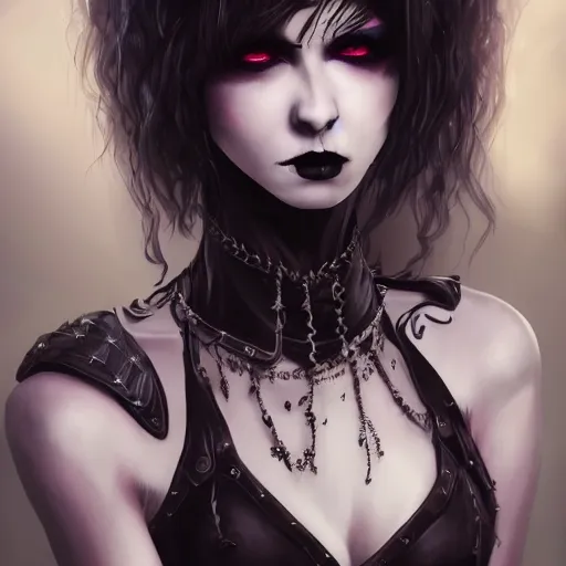 Prompt: a girl wearing a gothic outfit, edgy makeup, highly detailed, digital painting, artstation, concept art, smooth, sharp focus, illustration