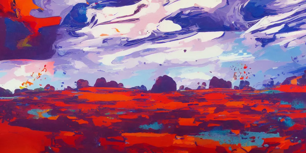 Prompt: abstract landscape painting at noon by james jean and David Schnell painted in no mans sky style