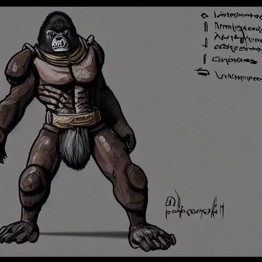 Image similar to gorilla dnd character, technomancer, working on laptop, profile, detailed illustration