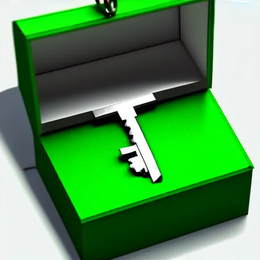 Image similar to a 3d game object of the metal key with large green diamond, icon, vray 4k, on the white background, rpg game inventory item