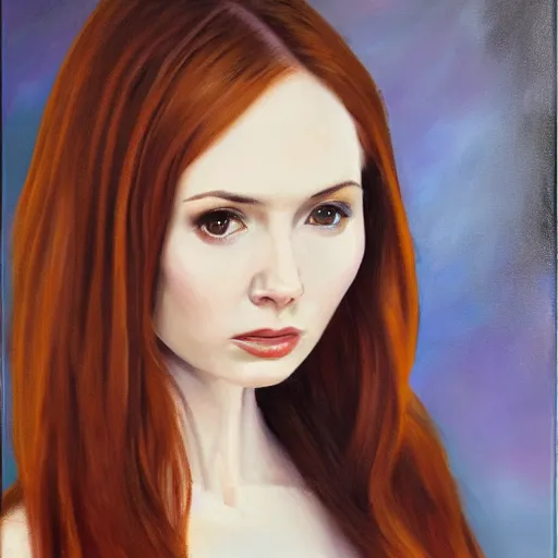 Image similar to Karen Gillan, oil painting, portrait