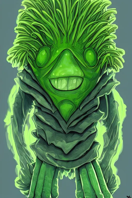 Image similar to a goblin broccoli monster, symmetrical, digital art, sharp focus, trending on art station, anime