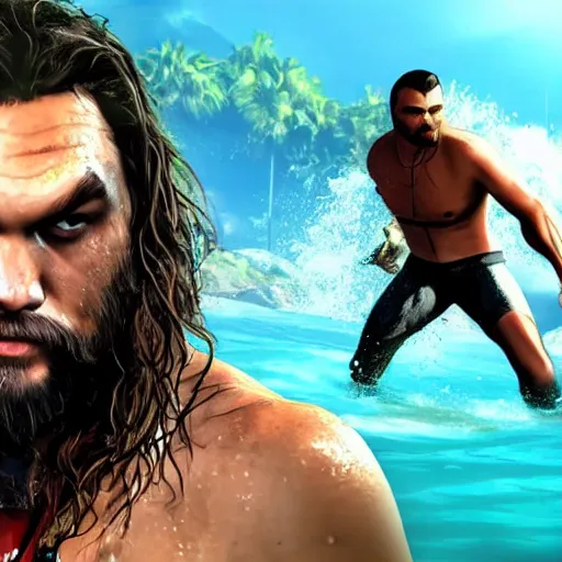 Image similar to jason momoa underwater, grand theft auto 5 gameplay