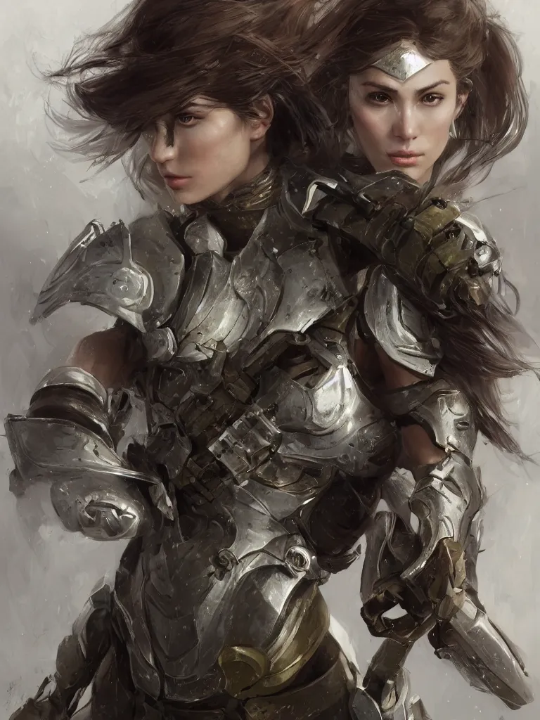 Image similar to a portrait of an attractive young woman, clothed in battle armor, olive skin, long dark hair, beautiful bone structure, symmetrical facial features, intricate, elegant, highly detailed, digital painting, trending on Artstation, concept art, smooth, sharp focus, illustration, from Metal Gear by Ruan Jia and Mandy Jurgens and Artgerm and greg rutkowski and william-adolphe bouguerea, award winning