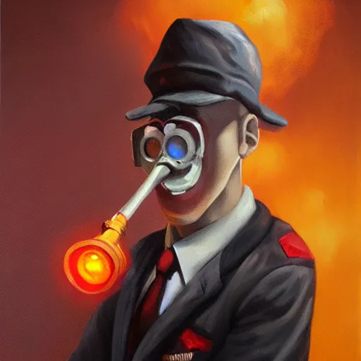 Prompt: pyro from team fortress 2, portrait, oil painting, high detail