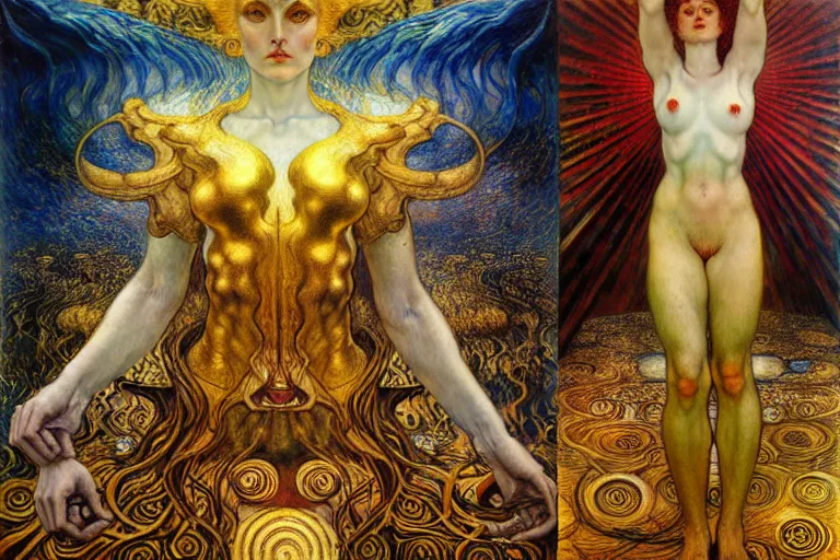 Image similar to Divine Chaos Engine by Karol Bak, Jean Delville, William Blake, Gustav Klimt, and Vincent Van Gogh, symbolist, visionary