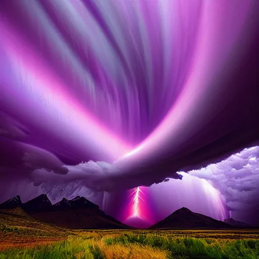 Image similar to amazing photo of a purple tornado in the sky by marc adamus, beautiful dramatic lighting