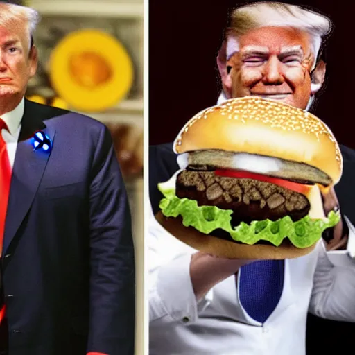 Image similar to Donald Trump with a burger for a head