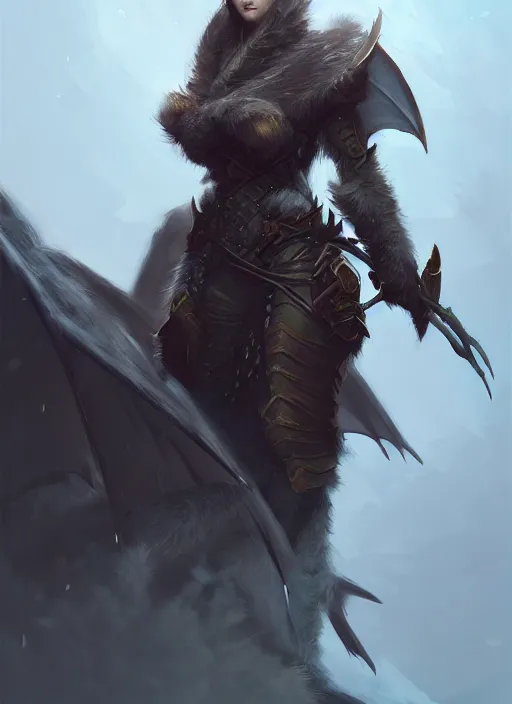 Image similar to dragon hunter, fur - lined armor!!! beautiful and elegant female!! gorgeous ayes!! character concept art, sharp focus, octane render! unreal engine 5! highly rendered!! trending on artstation!! detailed linework!! illustration by bussiere rutkowski andreas rocha