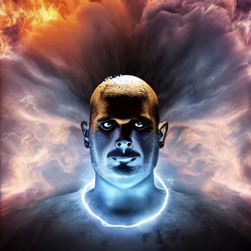 Prompt: Zeus head explosion big boom, hyperrealism, no blur, 4k resolution, ultra detailed,