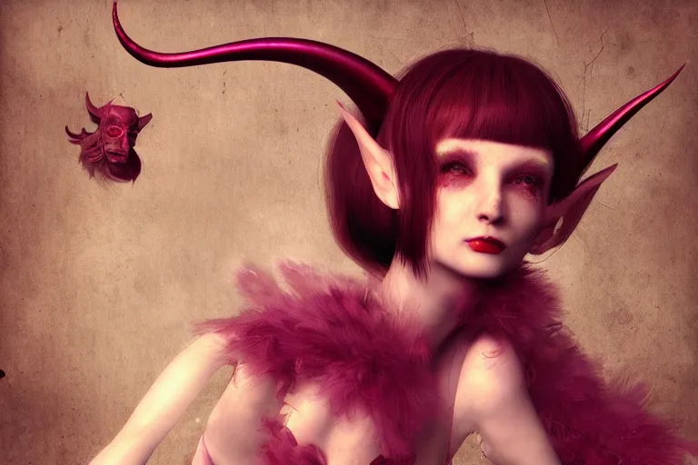 Image similar to pretty demon girl with horns photograph in the style of ray caesar, colorful, realistic, 8 k,