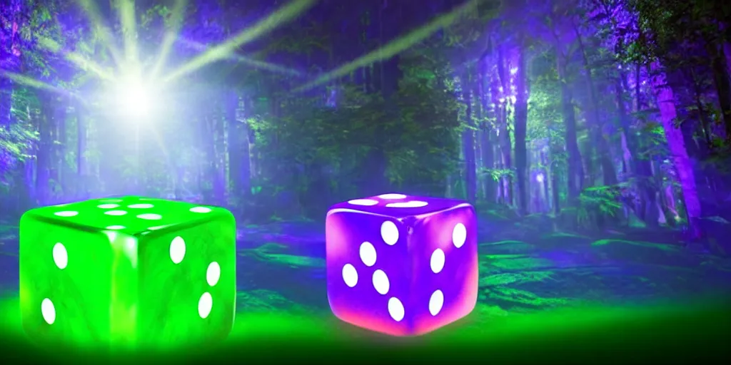 Prompt: forest god rolling giant magical 3 d d 6 casino dice cube, glowing, energy radiating, fantasy forest in the background, 4 k detailed, symmetry, by shaddy safadi and cam sykes and james paick