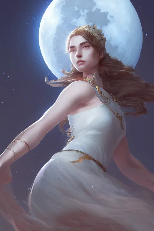 Image similar to goddess of the moon, highly detailed, digital painting, artstation, concept art, smooth, sharp focus, illustration, unreal engine 5, 8 k, art by artgerm and greg rutkowski and edgar maxence