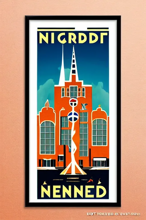 Prompt: art deco travel poster. the netherlands, framed poster