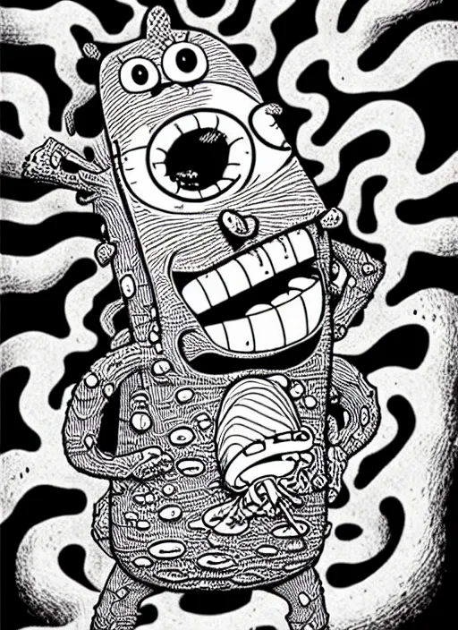 Image similar to junji ito style spongebob squarepants, intricate, highly detailed, illustration, art by junji ito, junji ito