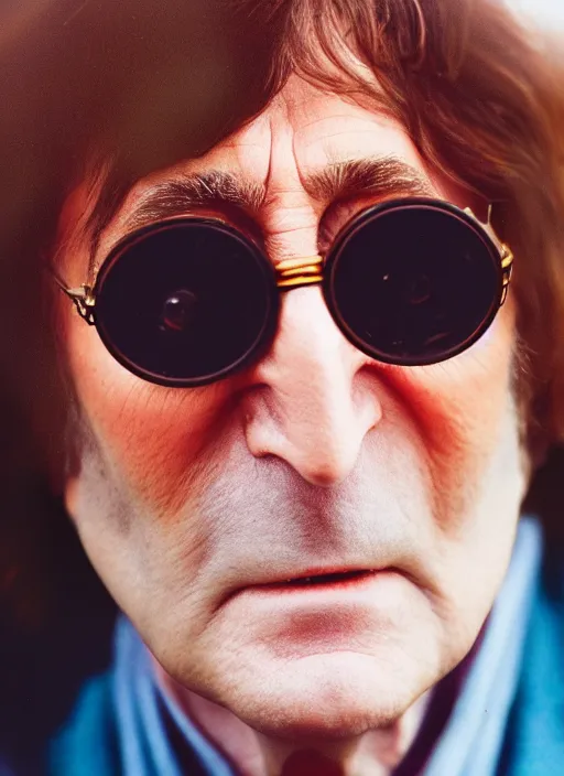 Image similar to DSLR photo portrait still of John Lennon at age 81, 85mm f1.8