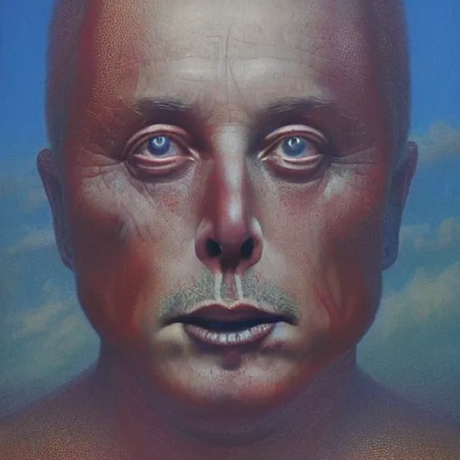 Prompt: elon musk as a zdzisław beksinski painting