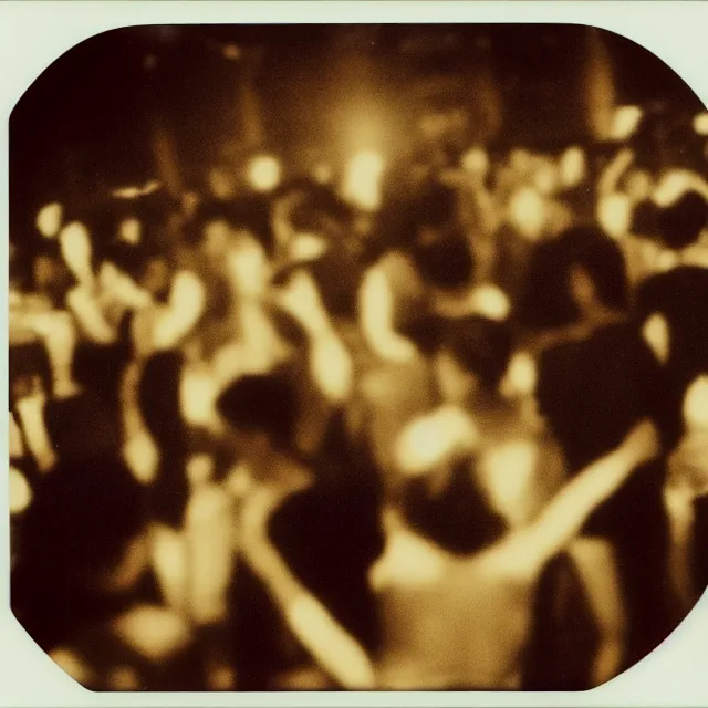 Prompt: Polaroid photograph of a busy dance floor at night, sharp focus