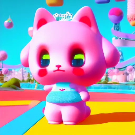 Image similar to 3 d cute doja cat avatar, sanrio style, fun video game platformer, octane render, bright colors 8 k