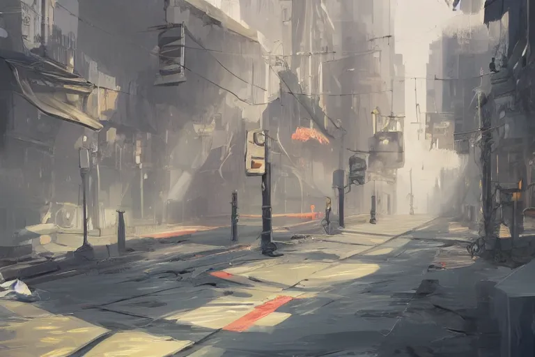 Prompt: a street that is closed at one end with some obstacles on the ground, trending on artstation,