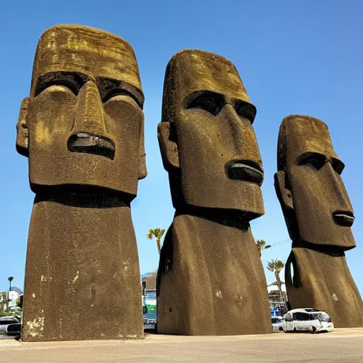 Prompt: Moai statue in Long Beach, LA