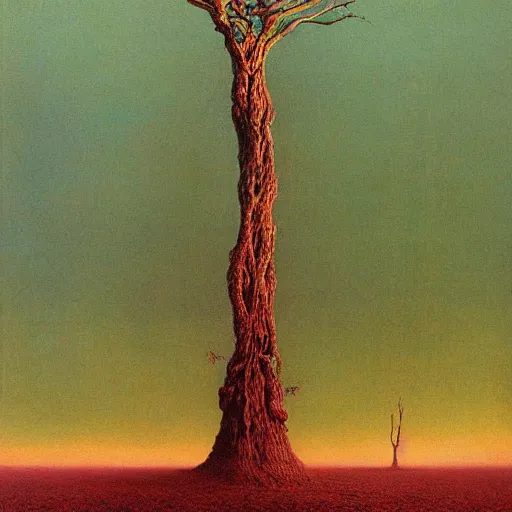 Prompt: a tree with a 2 km wide trunk painting by beksinski and richard scmidt