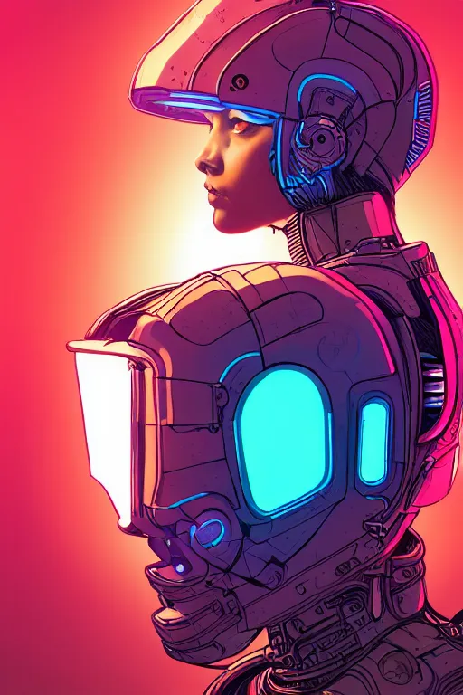 Image similar to portrait of a girl with a biomechanic armor and neon light by Laurie Greasley, digital painting, highly detailed, trending on artstation