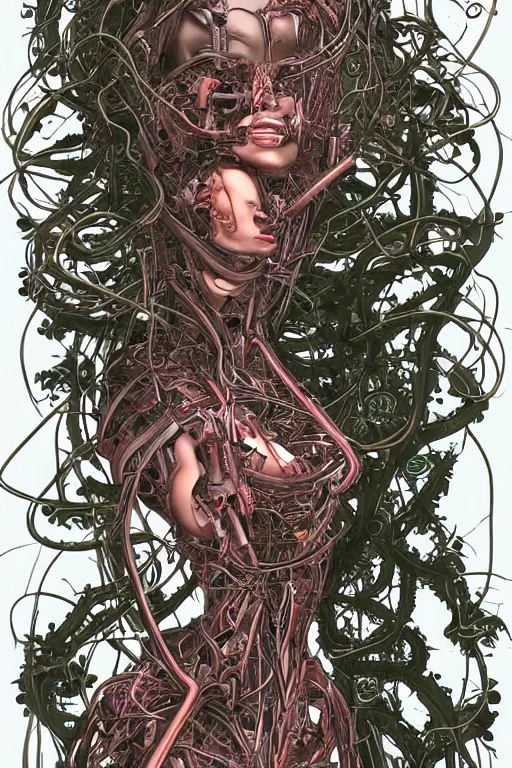 Image similar to gorgeous biomechanical cyborg women being torn apart by vines, by dang my linh