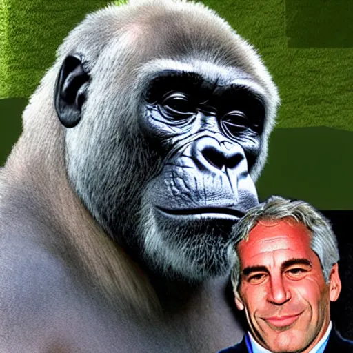 Prompt: harambe!! with Jeffrey! Epstein’s face!