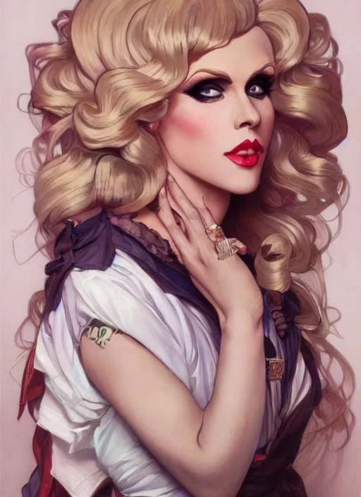 Image similar to katya, drag queen, painting by artgerm and greg rutkowski and alphonse mucha