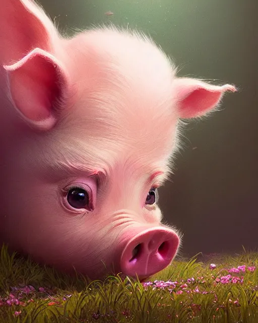 Image similar to highly detailed vfx portrait of a cute little piglet with a magician outfit, unreal engine, greg rutkowski, loish, rhads, beeple, makoto shinkai and lois van baarle, ilya kuvshinov, rossdraws, tom bagshaw, alphonse mucha, global illumination, detailed and intricate environment