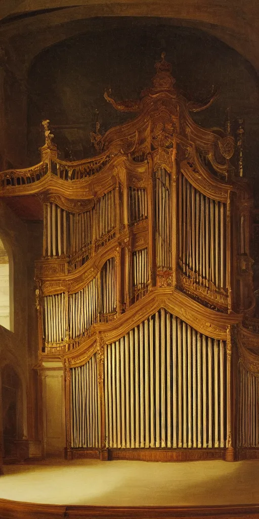 Image similar to detailed oil painting of a pipe organ by Asher Brown Durand and alan lee and goya