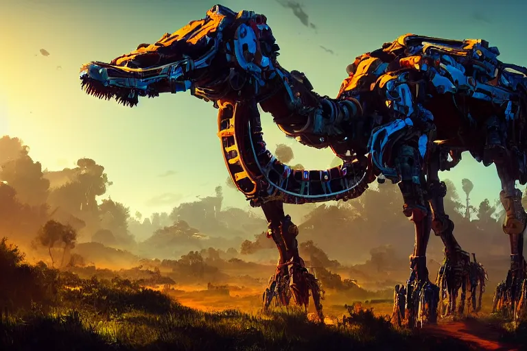 Image similar to tallneck machine mecanical creature robot of horizon forbidden west horizon zero dawn radiating a glowing aura global illumination ray tracing hdr fanart arstation by ian pesty and alena aenami artworks in 4 k