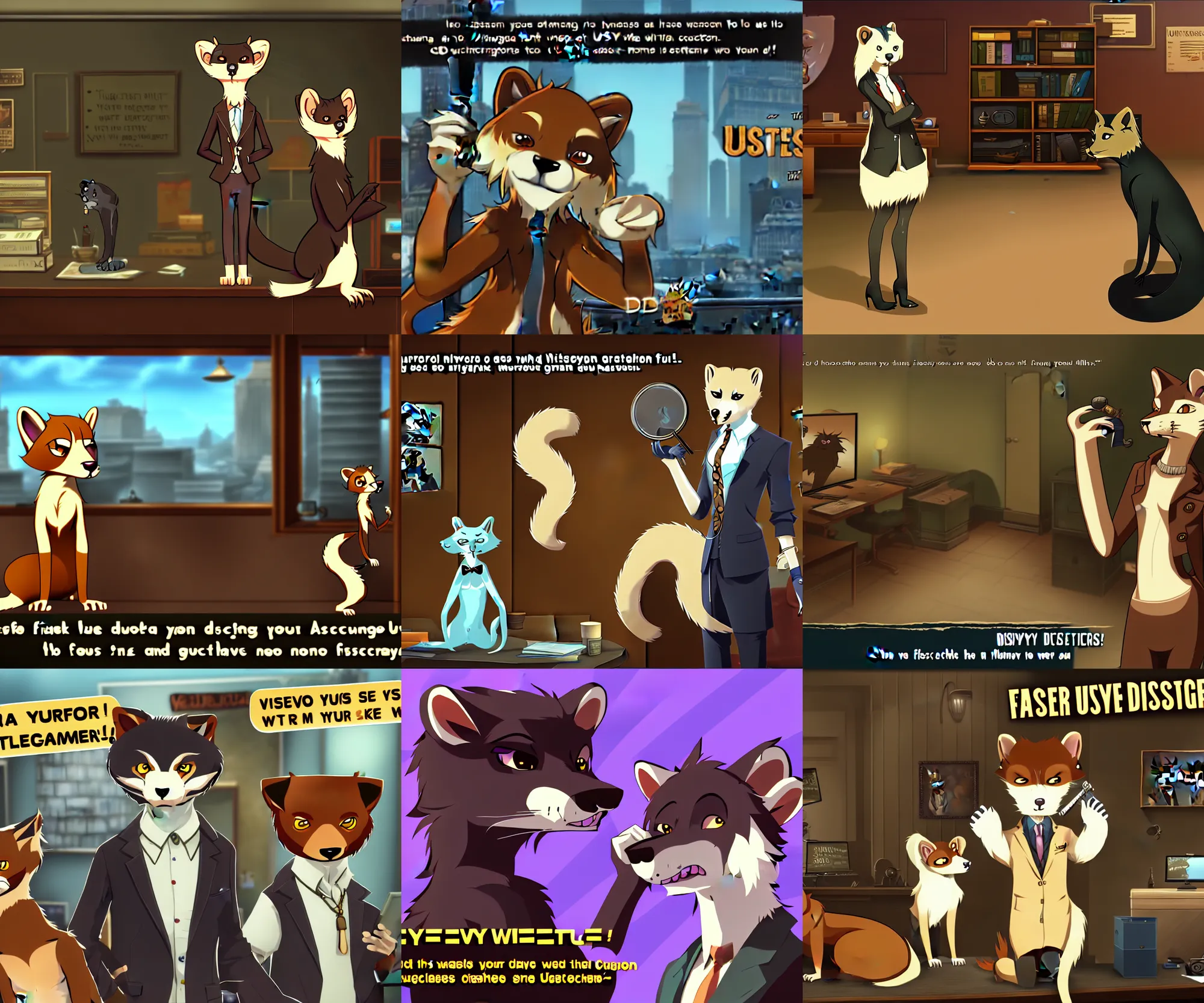 Prompt: furry - weasel - detective - fursona uhd ue 5 visual novel pc game screenshot