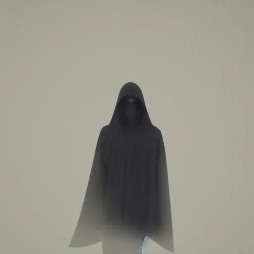 Image similar to portrait of a faceless undead cloaked in black, mist instead of face, ethereal