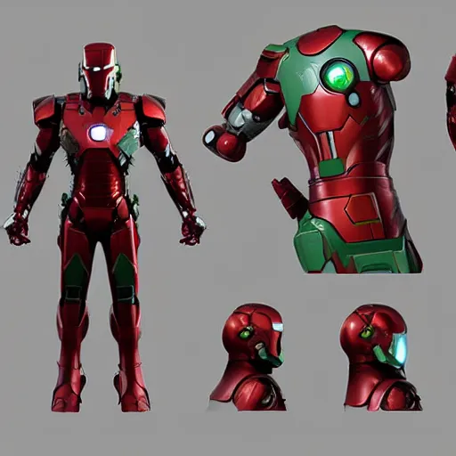 Image similar to iron man x boba fett character design sheet, digital art, deviantart, artstation, octane render