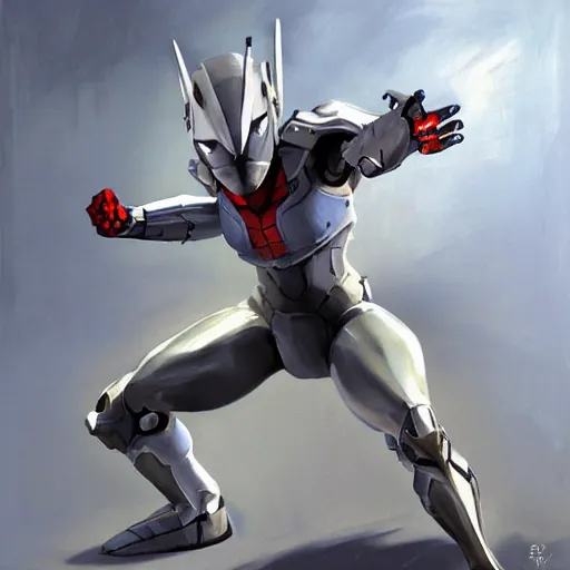 Image similar to greg manchess portrait painting of armored spiderman ultraman grey fox from metal gear cyborg gay japanese - american hybrid as overwatch character, medium shot, asymmetrical, profile picture, organic painting, sunny day, matte painting, bold shapes, hard edges, street art, trending on artstation, by huang guangjian and ail elvgren and sachin teng