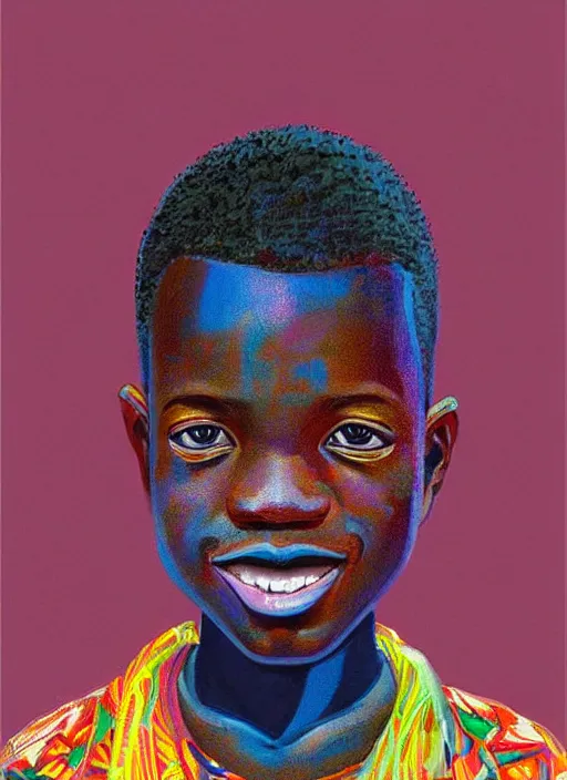 Prompt: colourful upper half portrait of an african boy - art by tenmyouya hisashi & hsiao - ron cheng, highly detailed, digital painting, illustration, smooth, sharp focus, intricate, symmetry, pinterest, behance, artstation