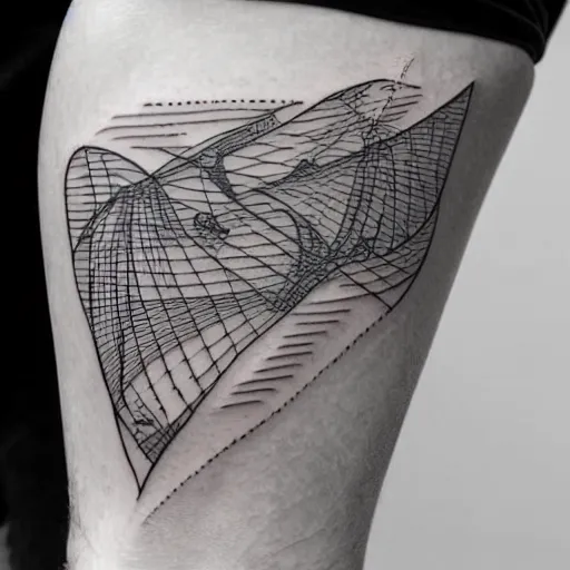 Prompt: a fineline tattoo on the forearm of a melting electric guitar surrounded by mathematical formulas