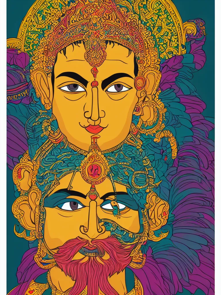 Image similar to portrait of a hindu god art by ori toor, hydro 7 4, sticker, colorful, illustration, highly detailed, simple, smooth and clean vector curves, no jagged lines, vector art, smooth