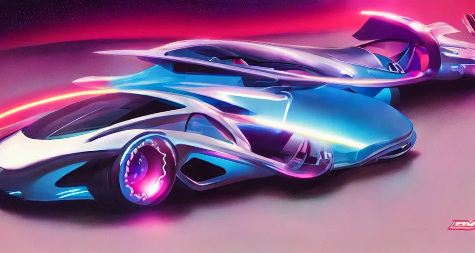 Prompt: dream tron tesla light cycle race, hot wheels, overhead view, octane, raytrace, syd mead, artgerm, jim lee,