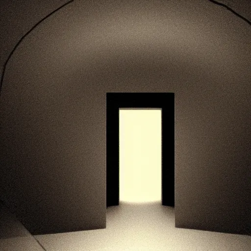 Prompt: a pitch black void with a glowing doorway,