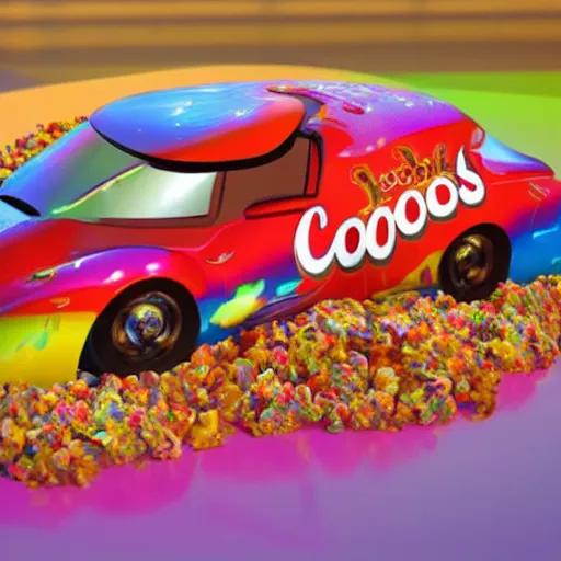 Image similar to Kelloggs fruity pebbles concept car, unreal engine 5 render