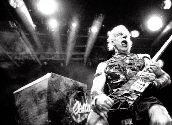 Image similar to publicity photo still of joe biden in gwar live on stage 1 9 9 8, 8 k, live concert lighting, mid shot