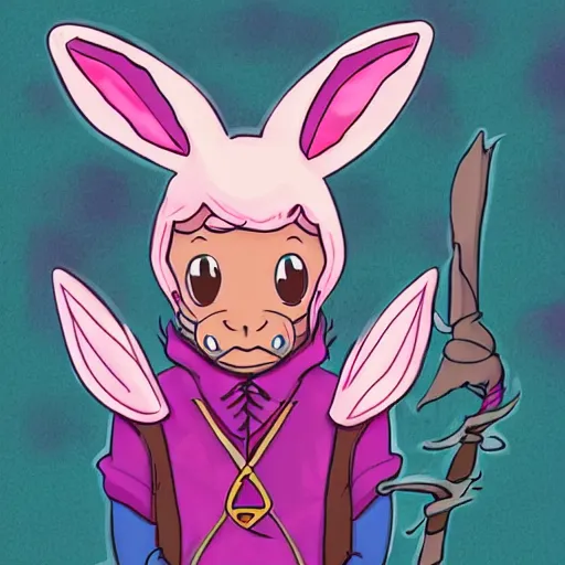 Prompt: pink jackalope mage, dnd, colorful, autumn, detailed, magic, fantasy, bunny, antlers, cute, cool, guy